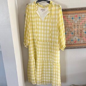 Nanette Lepore Yellow Gingham Tiered Women's Dress Size 8